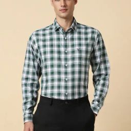 Allen Solly Green Cotton Slim Fit Checks Shirt-image-34
