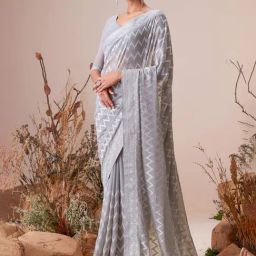 Soch Grey Georgette All-Over Embroidered Saree with Stonework-image-57