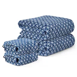 Kuber Industries Blue & White 4 Piece Geometric Printed Microfiber 270 GSM Towel Set-20