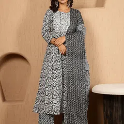 antaran Women Floral Embroidered Regular Pure Cotton Kurta with Trousers & With Dupatta-image-45