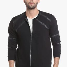 Campus Sutra Black Round Neck Cotton Jacket-image-1