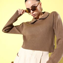 Roadster Dusky Brown Seasonal Trends Ribbed Pullover-image-49