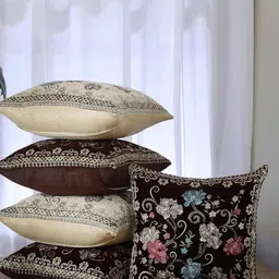 Homerz Brown & Black Set of 5 Ethnic Motifs Square Cushion Covers-53