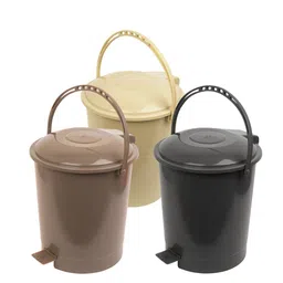 Kuber Industries Beige & Brown 3 Pieces Pedal Dustbin With Lid image 4