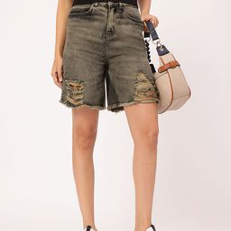 DressBerry Women Vintage Vibes Ripped Frayed Denim Shorts-image-77