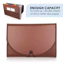 POLEN Premium Fullscape Expanding File Folder 13 Pocket Polypropylene Brown with Colored Inner & Net Pocket image 2