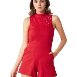 Miss Chase Red Mock Collar Playsuit-image-62