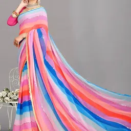 GAVUBAA Multicoloured Pure Georgette Leheriya Sarees-picture-17