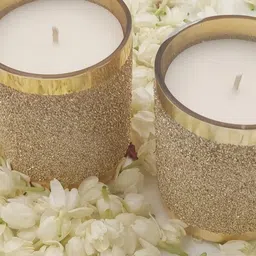 LIGHT JEWELS Set of 2 Shimmering Golden Glass Tuberose Scented Candles-image-57