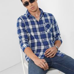 SF JEANS by Pantaloons Slim Fit Tartan Checked Twill Weave Pure Cotton Casual Shirt-image-94