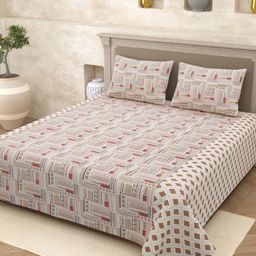 Homez Sparrow Multicoloured & Red Ethnic Motifs 210 TC Queen Bedsheet with 2 Pillow Covers-4