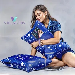VILLAGERS Set of 2 Blue Polyester Pillows-picture-1