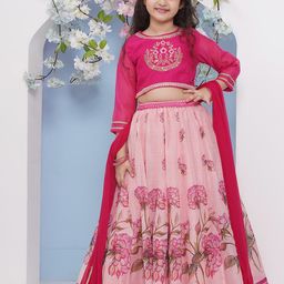 Bitiya by Bhama Girls Embroidered Ready to Wear Lehenga & Blouse With Dupatta-image-5