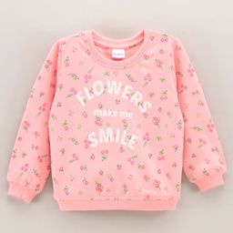 Babyhug Full Sleeves Knit Sweatshirt With Graphics & Floral Print- Peach-image-76