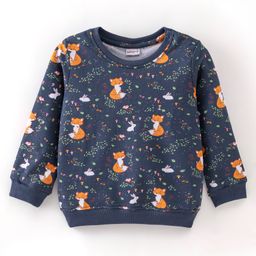 Babyhug 100% Cotton Full Sleeves  Sweatshirt With Jackal Print -Navy Blue-image-2