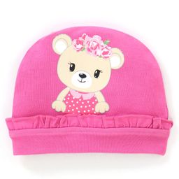 Babyhug Cotton Cap Teddy Print with Frill Detailing - Pink-image-41
