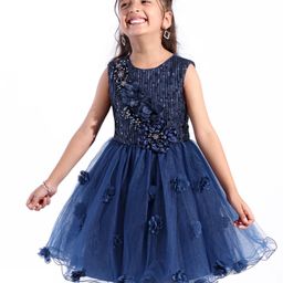 Mark & Mia Sleeveless Party Frock with Floral Applique - Navy Blue-image-33