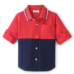 Babyhug Cotton Woven Full Sleeves Regular Rib Collar Solid Cut & Sew Shirt - Red & Navy Blue-image-67