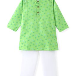 Babyhug Cotton Full Sleeves Kurta & Pyjama Set with Triangle Print- Green-picture-18