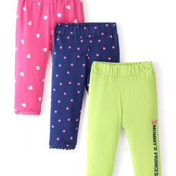 Doodle Poodle 100% Cotton Full Length Heart & Polka Dots Printed Leggings Pack of 3 -Sangaria Sunset Limoges & Sharp Green-image-23