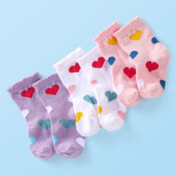 Cute WalkBy Babyhug Anti-Bacterial Ankle Length Socks Hear Design Pack Of 3- Purple White & Pink-image-31