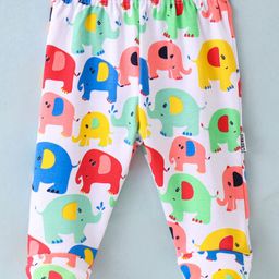 Child World Interlock Bootie Legging With Elephant Print - White & Red-picture-0