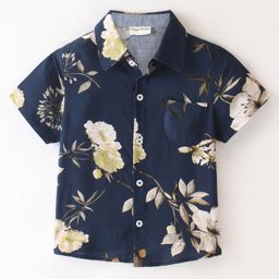 CrayonFlakes Half Sleeves Floral Printed Shirt - Navy Blue-picture-36