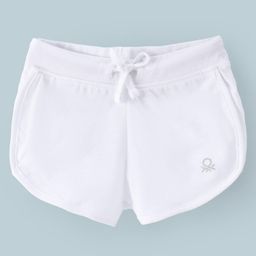 UCB Cotton Knit Knee Length Shorts with Sequin Logo Detailing - White-image-78