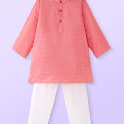 Babyhug Cambric Woven Full Sleeves Embroidered Kurta Pyjama Set - Coral-image-58