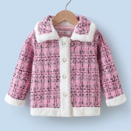 Kookie Kids Full Sleeves Collared Neck Winter Jacket With Checks Design & Pearl Detailing - Pink-image-84