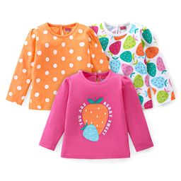 Babyhug Cotton Knit Full Sleeves Tops Polka Dots & Strawberry Print Pack of 3 - Pink Orange & White-image-41