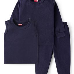 Babyhug Full Sleeves Solid Colour Thermal Pullover Vest & Pant Set - Navy Blue-image-97