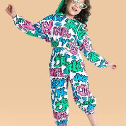 Ollington St. 100% Cotton Knit Full Sleeves Winter Wear Front Zipper Hoodie & Joggers Co-Ord Set With Street Art Print - Green-image-117