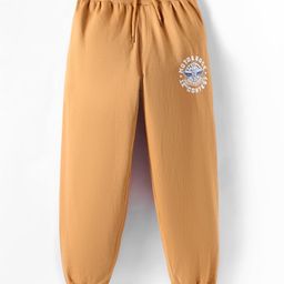 Taeko Looper Knit Full Length Lounge Pants with Text Print - Golden-image-14