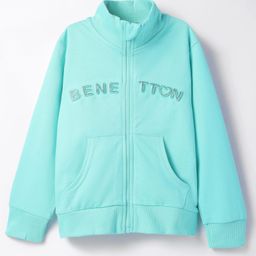 UCB Cotton Knit Full Sleeves High Neck Collar Solid Color Sweatjacket with Kangaroo Pockets - Aqua Blue-image-33