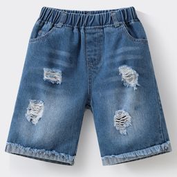 Mark & Mia Cotton Distressed Washed Shorts - Blue-image-84