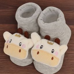 Yellow Bee Cotton Cow 3D Applique Detailed Socks - Grey-picture-0