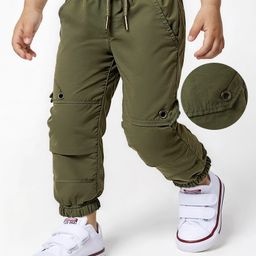 Babyhug Woven Full Length Solid Colour Trouser Pant - Olive Green-picture-17