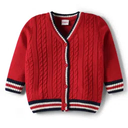 Babyhug Knitted Full Sleeves Front Open Sweater With Cable Knit Design - Red-picture-8