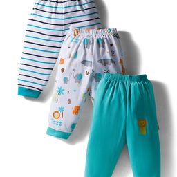 Child World Interlock Knit Full Length Lounge Pant with Stripes & Animal Print Pack of 3 - White & Sea Green-picture-49