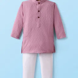 Ridokidz Full Sleeves Textured Kurta Pyjama Set - Onion Pink-picture-1