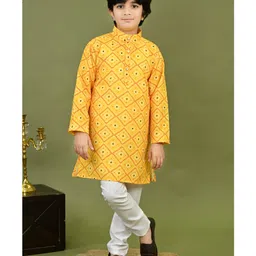 BT DEZINES Cotton Woven Full Sleeves Bandhani Designed Kurta & Pyjama Set - Yellow-picture-19