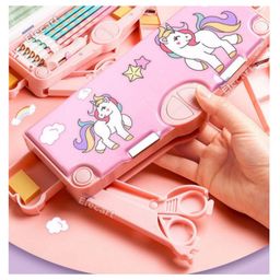 Elecart Unicorn Multi-Functional Pop out Pencil Case with Push Button Stationery Organizer Pencil Box - Pink image 2