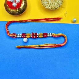 ORANGENYSHA Set Of 3 AD Studded & Beaded Cotton Thread Rakhis-14