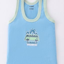 CUCUMBER Cotton Knit Sleeveless Set of Vests Camper Van & Game Controller Print Pack of 3 - Ivory Fern Green & Sky Blue image 4
