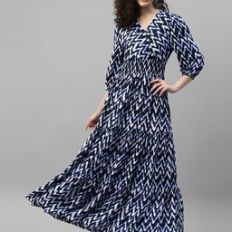 Raiyani Enterprise Women V-Neck Chevron Print Fit & Flare Maxi Dress-picture-6