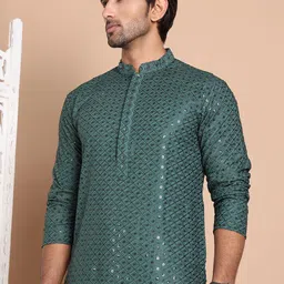 Jompers Men Embroidered Regular Sequinned Kurta with Pyjamas image 1