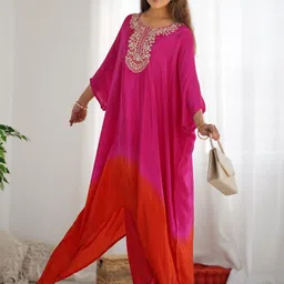 WAMA TRENDZ Yoke Design Embroidered A-Line Ethnic Kaftan With Trousers-picture-27