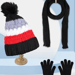 PASSION PETALS Kids Woollen Beanie With Scarf Muffler & Gloves-image-15
