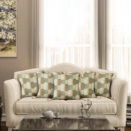 eyda Beige & Green 5 Pieces Printed Cushion Covers-image-41